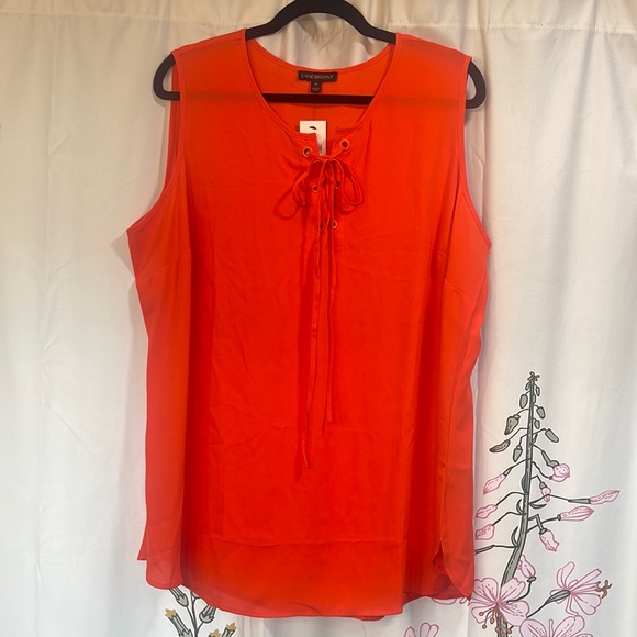 Lane Bryant Bright Orange Sleeveless Camisole Top with Lace-up Neckline - Picture 1 of 11